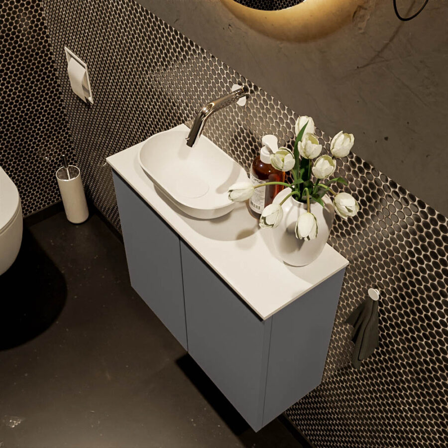 MONDIAZ FOWY toiletmeubel 60cm kleur dark grey. Waskom positie links kleur talc | talc. Zonder kraangat - Afbeelding 3
