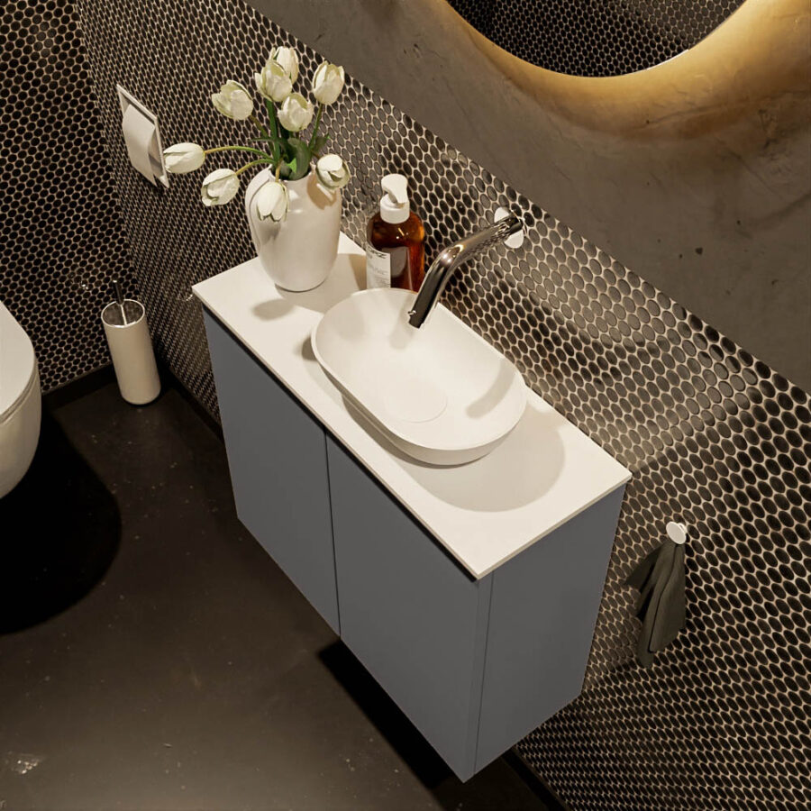 MONDIAZ FOWY toiletmeubel 60cm kleur dark grey. Waskom positie rechts kleur talc | talc. Zonder kraangat - Afbeelding 3