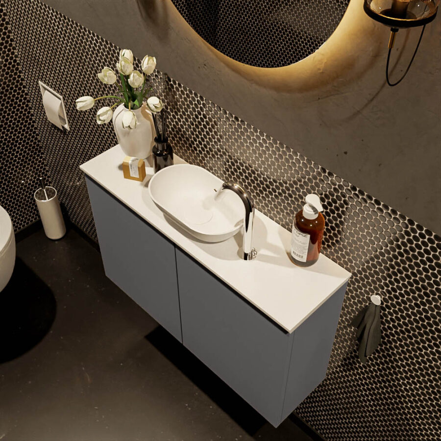 MONDIAZ FOWY toiletmeubel 80cm kleur dark grey. Waskom positie midden kleur talc | talc. Met 1 kraangat - Afbeelding 3