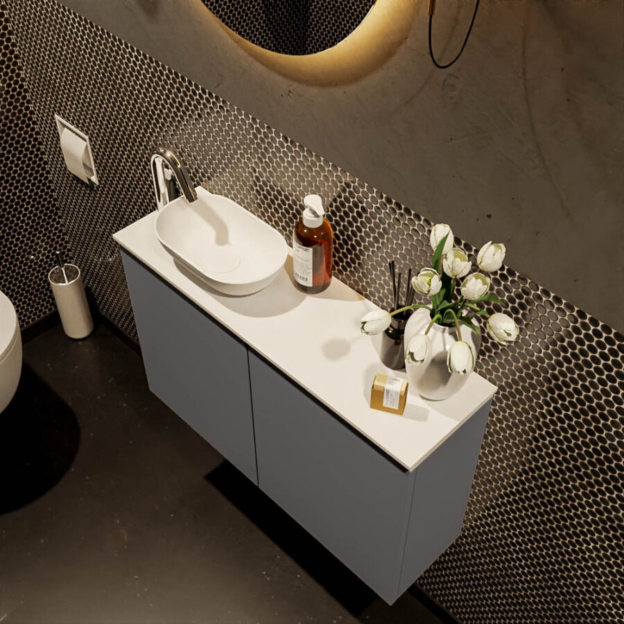 MONDIAZ FOWY toiletmeubel 80cm kleur dark grey. Waskom positie links kleur talc | talc. Met 1 kraangat - Afbeelding 3