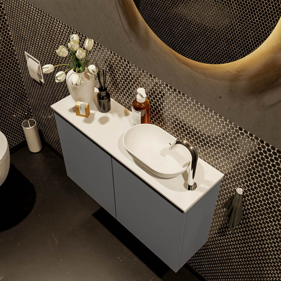 MONDIAZ FOWY toiletmeubel 80cm kleur dark grey. Waskom positie rechts kleur talc | talc. Met 1 kraangat - Afbeelding 3