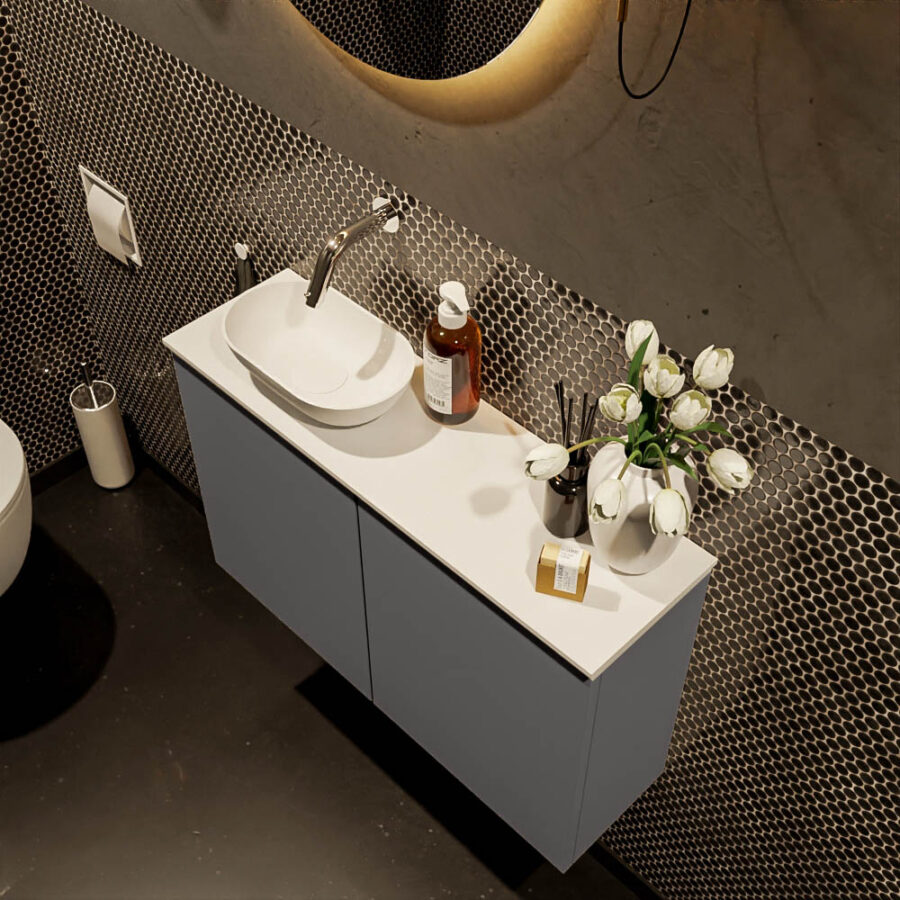 MONDIAZ FOWY toiletmeubel 80cm kleur dark grey. Waskom positie links kleur talc | talc. Zonder kraangat - Afbeelding 3