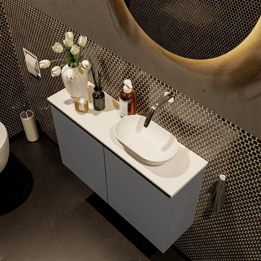 MONDIAZ FOWY toiletmeubel 80cm kleur dark grey. Waskom positie rechts kleur talc | talc. Zonder kraangat - Afbeelding 3