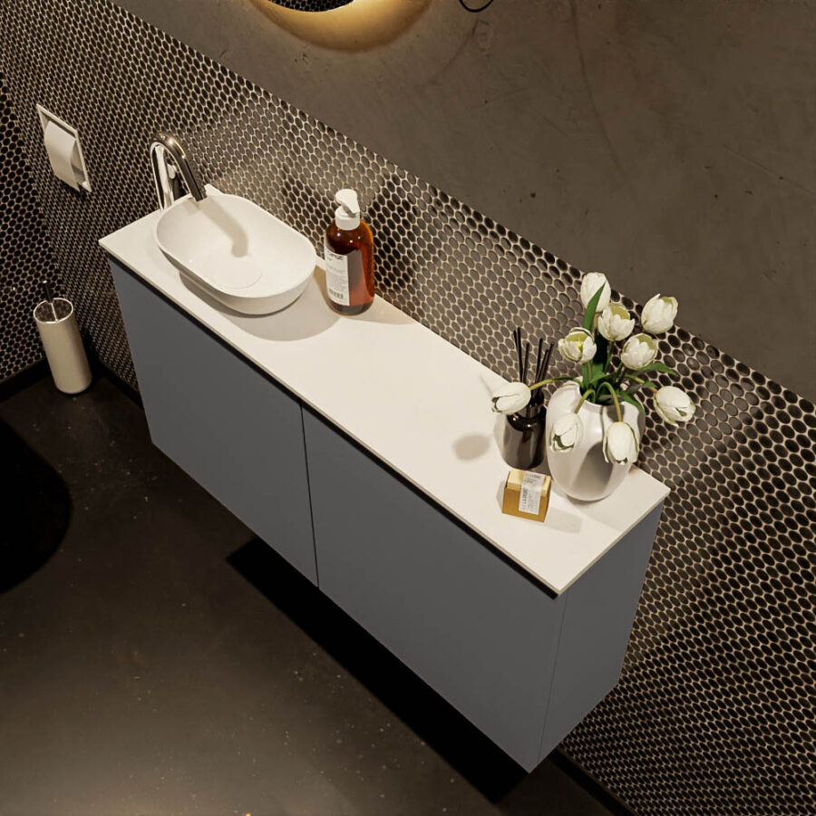 MONDIAZ FOWY toiletmeubel 100cm kleur dark grey. Waskom positie links kleur talc | talc. Met 1 kraangat - Afbeelding 3
