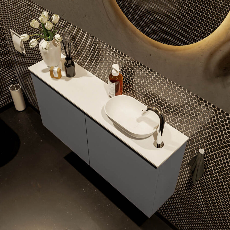 MONDIAZ FOWY toiletmeubel 100cm kleur dark grey. Waskom positie rechts kleur talc | talc. Met 1 kraangat - Afbeelding 3