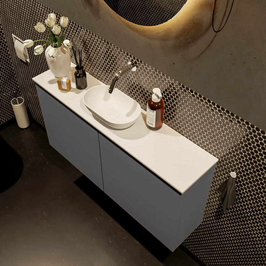 MONDIAZ FOWY toiletmeubel 100cm kleur dark grey. Waskom positie midden kleur talc | talc. Zonder kraangat - Afbeelding 3