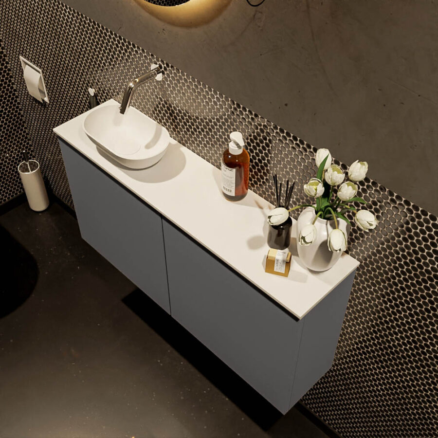 MONDIAZ FOWY toiletmeubel 100cm kleur dark grey. Waskom positie links kleur talc | talc. Zonder kraangat - Afbeelding 3