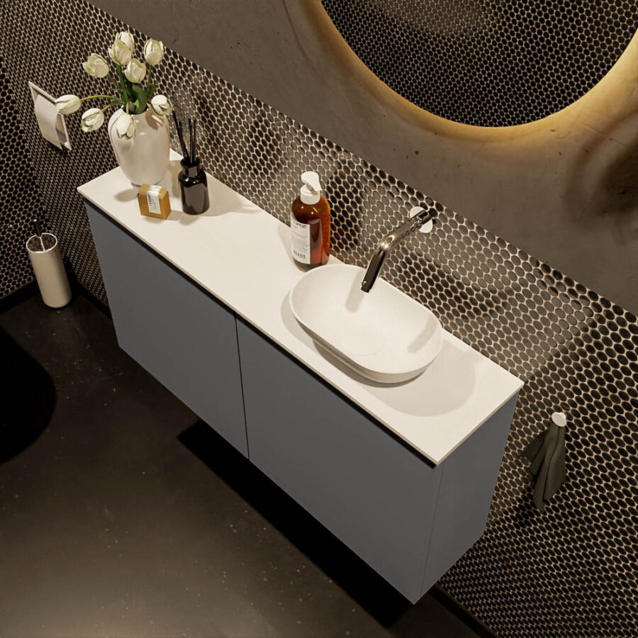MONDIAZ FOWY toiletmeubel 100cm kleur dark grey. Waskom positie rechts kleur talc | talc. Zonder kraangat - Afbeelding 3