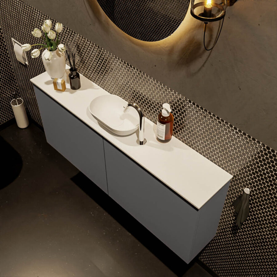 MONDIAZ FOWY toiletmeubel 120cm kleur dark grey. Waskom positie midden kleur talc | talc. Met 1 kraangat - Afbeelding 3