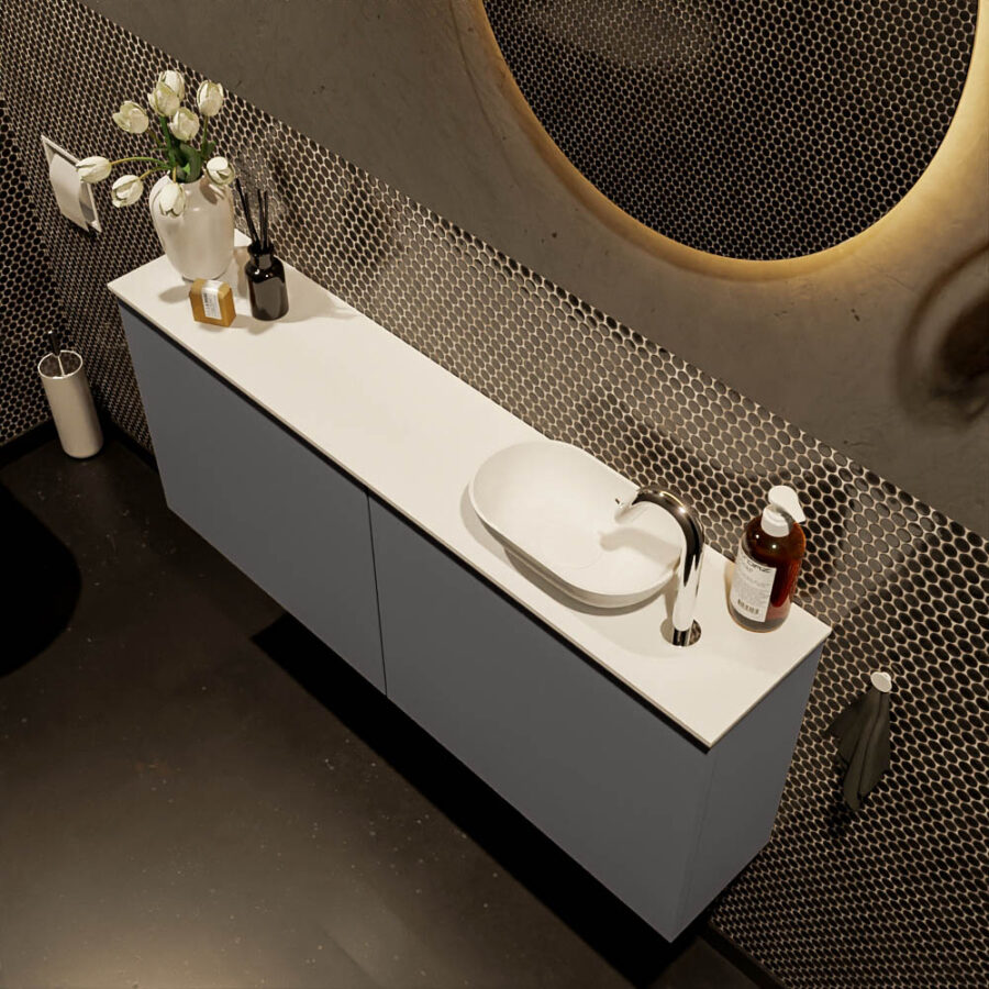 MONDIAZ FOWY toiletmeubel 120cm kleur dark grey. Waskom positie rechts kleur talc | talc. Met 1 kraangat - Afbeelding 3