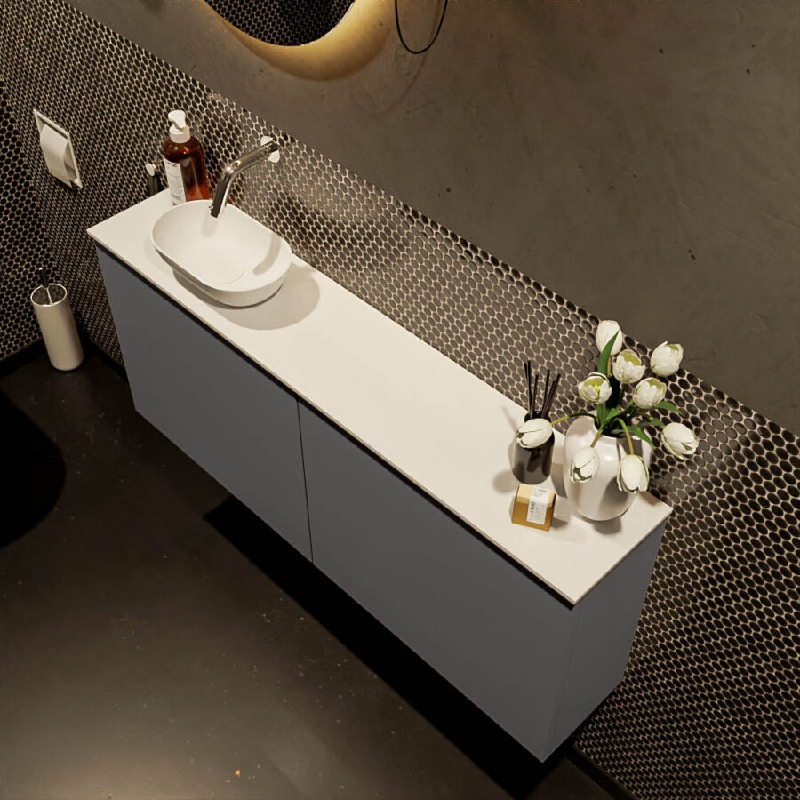 MONDIAZ FOWY toiletmeubel 120cm kleur dark grey. Waskom positie links kleur talc | talc. Zonder kraangat - Afbeelding 3