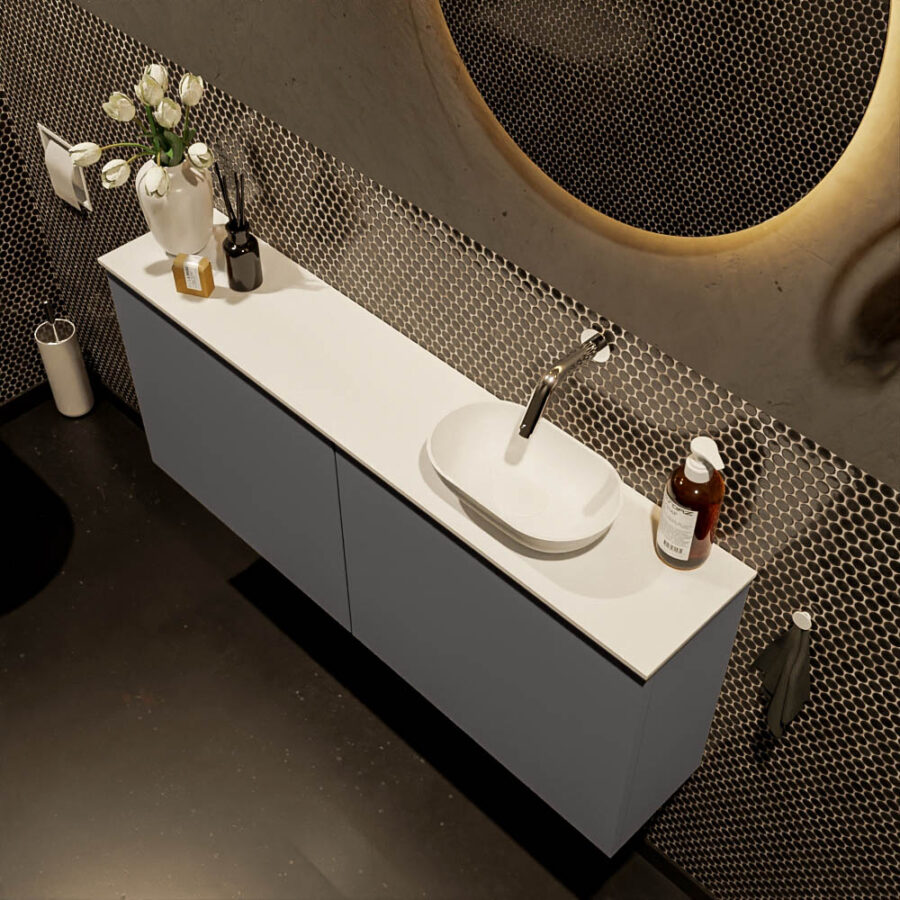 MONDIAZ FOWY toiletmeubel 120cm kleur dark grey. Waskom positie rechts kleur talc | talc. Zonder kraangat - Afbeelding 3