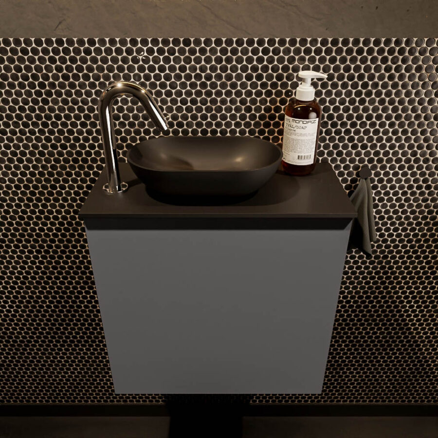 MONDIAZ FOWY toiletmeubel 50cm kleur dark grey. Waskom positie links kleur urban | urban. Met 1 kraangat - Afbeelding 2
