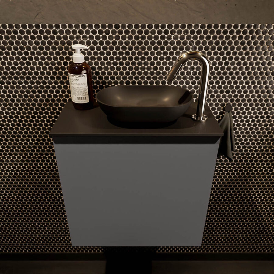 MONDIAZ FOWY toiletmeubel 50cm kleur dark grey. Waskom positie rechts kleur urban | urban. Met 1 kraangat - Afbeelding 2