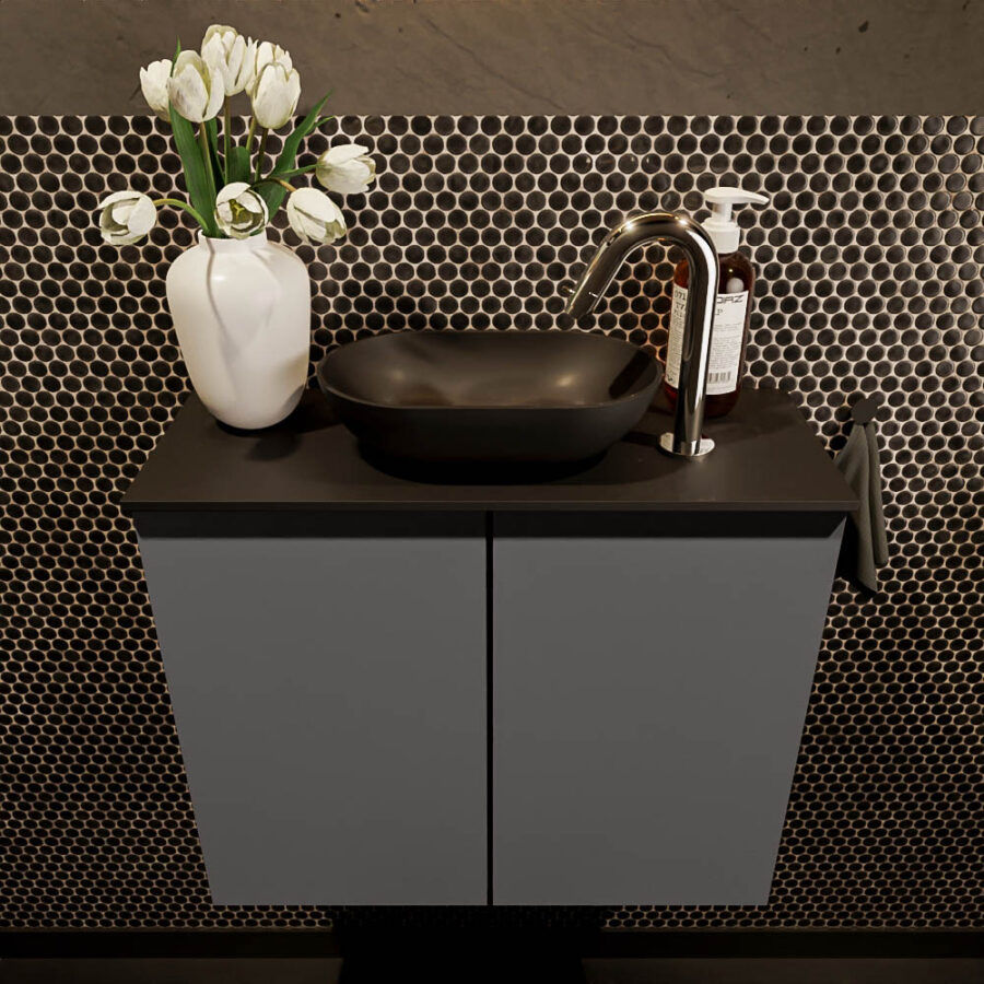 MONDIAZ FOWY toiletmeubel 60cm kleur dark grey. Waskom positie midden kleur urban | urban. Met 1 kraangat - Afbeelding 2