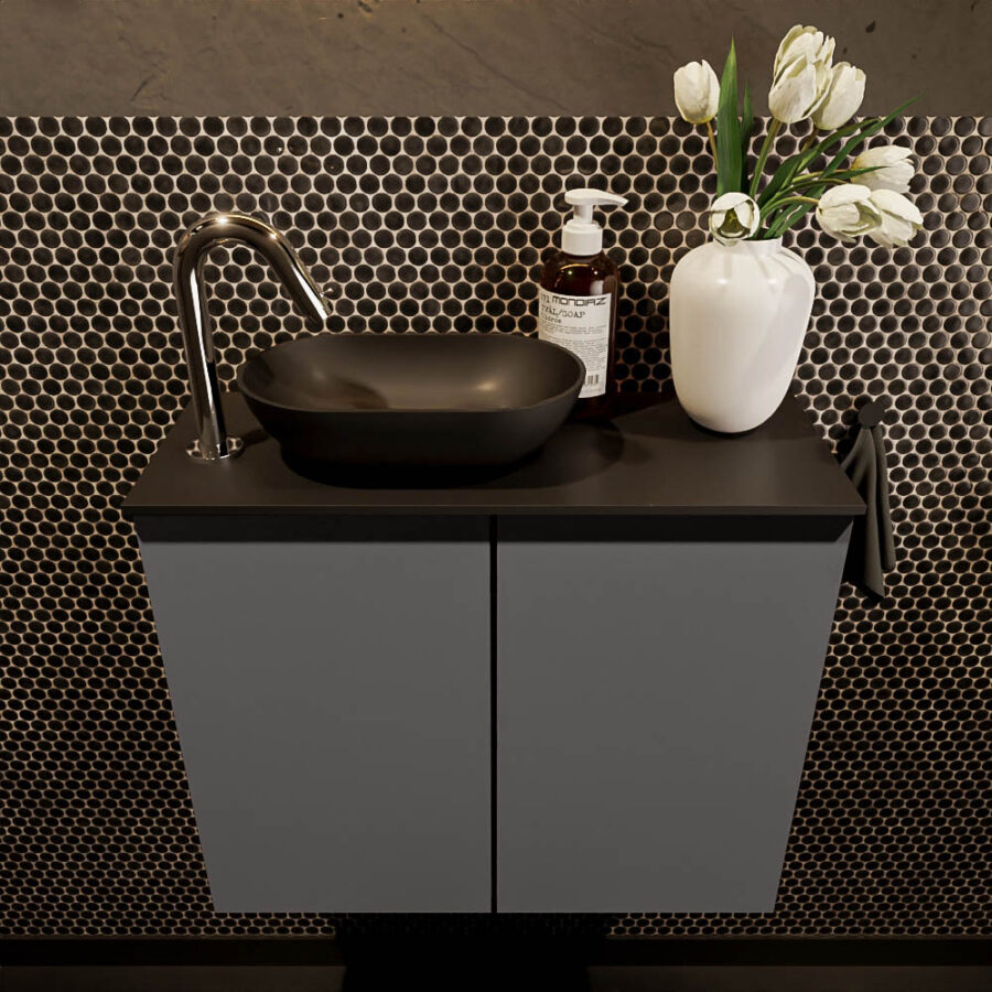 MONDIAZ FOWY toiletmeubel 60cm kleur dark grey. Waskom positie links kleur urban | urban. Met 1 kraangat - Afbeelding 2
