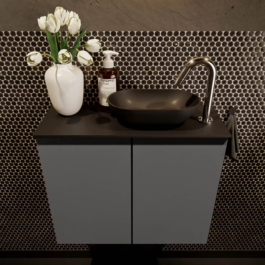 MONDIAZ FOWY toiletmeubel 60cm kleur dark grey. Waskom positie rechts kleur urban | urban. Met 1 kraangat - Afbeelding 2