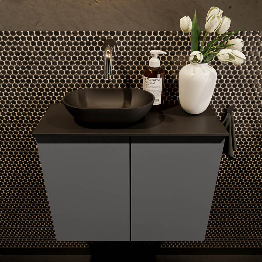 MONDIAZ FOWY toiletmeubel 60cm kleur dark grey. Waskom positie links kleur urban | urban. Zonder kraangat - Afbeelding 2