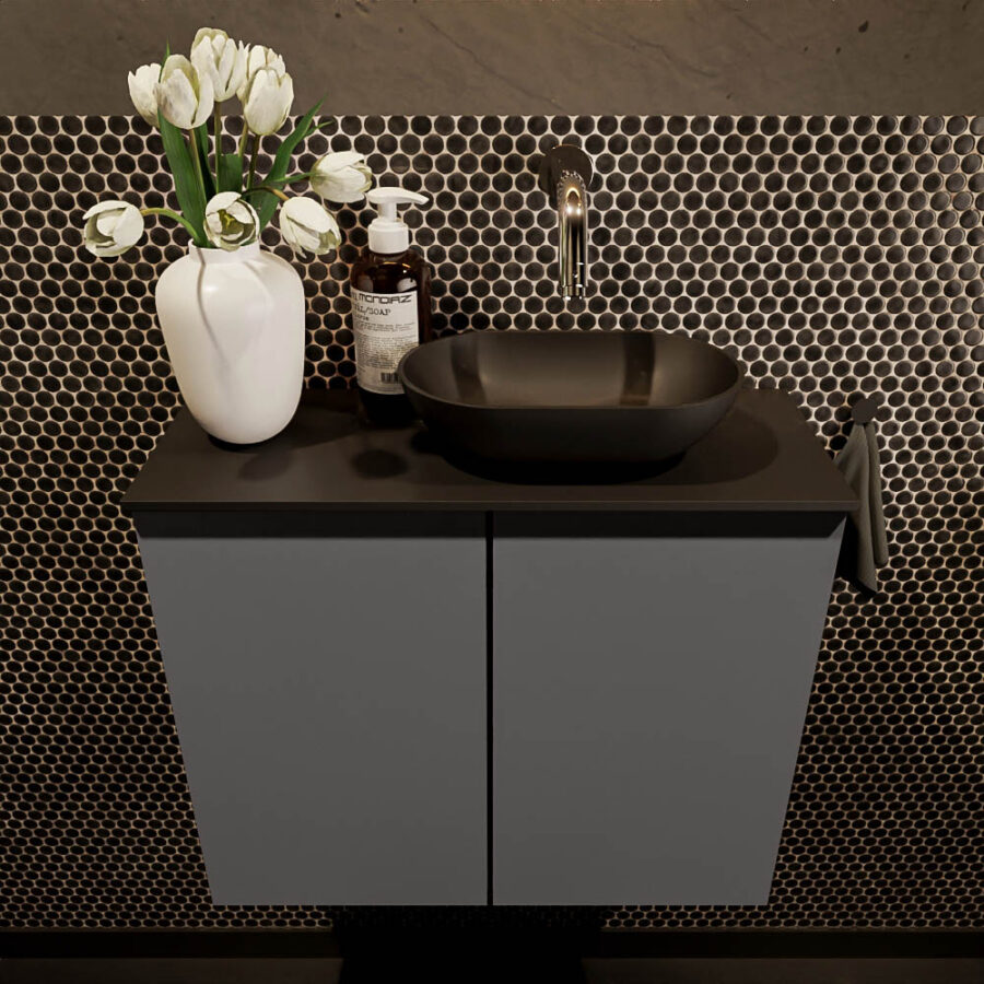 MONDIAZ FOWY toiletmeubel 60cm kleur dark grey. Waskom positie rechts kleur urban | urban. Zonder kraangat - Afbeelding 2