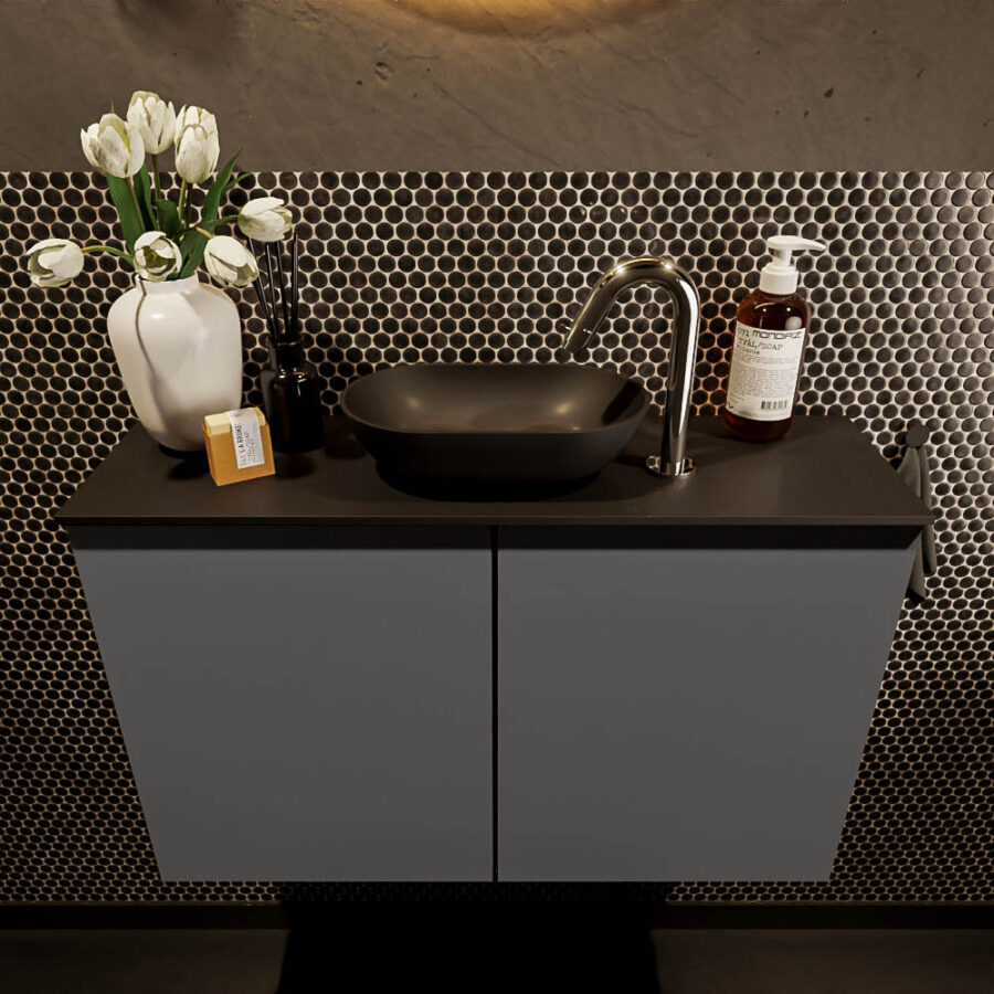 MONDIAZ FOWY toiletmeubel 80cm kleur dark grey. Waskom positie midden kleur urban | urban. Met 1 kraangat - Afbeelding 2
