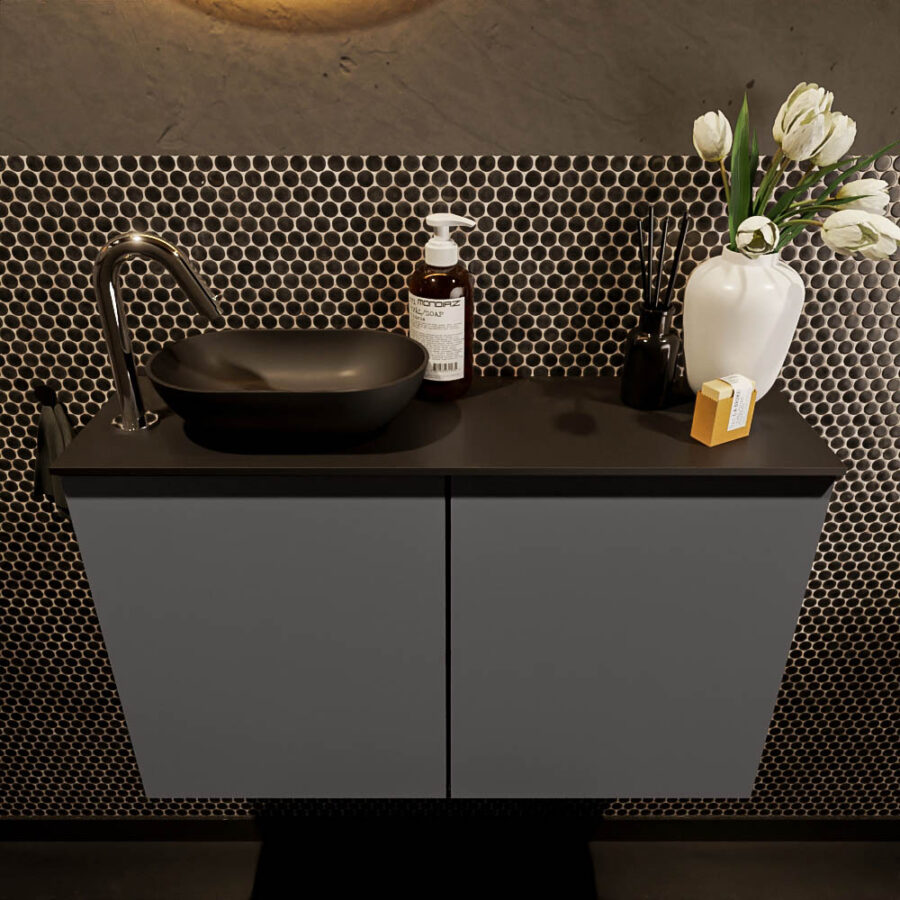 MONDIAZ FOWY toiletmeubel 80cm kleur dark grey. Waskom positie links kleur urban | urban. Met 1 kraangat - Afbeelding 2