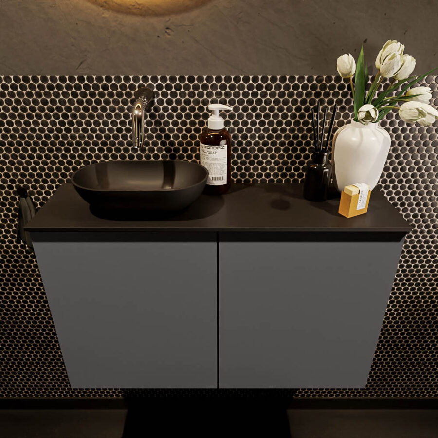 MONDIAZ FOWY toiletmeubel 80cm kleur dark grey. Waskom positie links kleur urban | urban. Zonder kraangat - Afbeelding 2