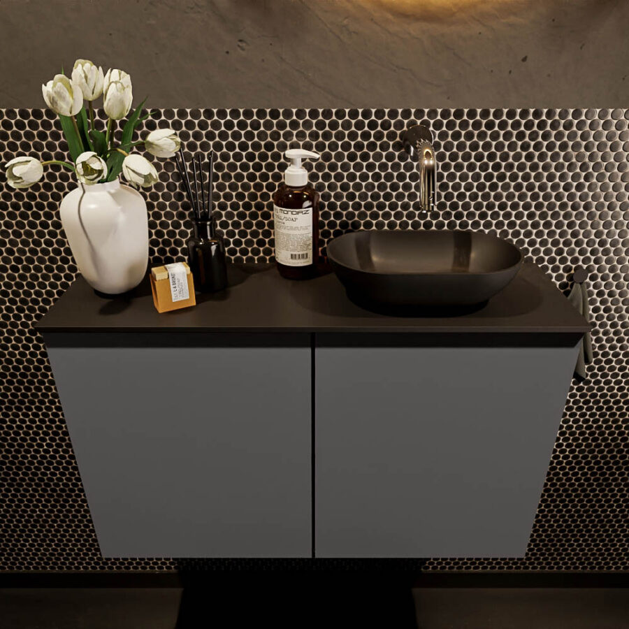 MONDIAZ FOWY toiletmeubel 80cm kleur dark grey. Waskom positie rechts kleur urban | urban. Zonder kraangat - Afbeelding 2