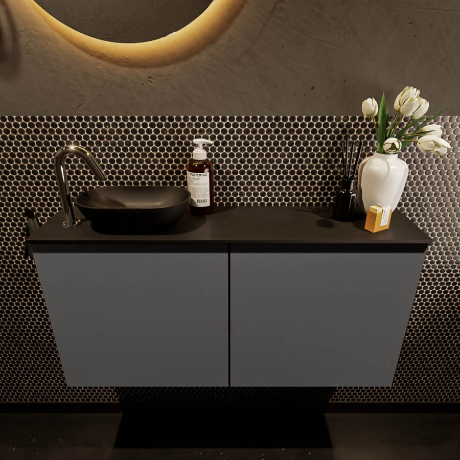 MONDIAZ FOWY toiletmeubel 100cm kleur dark grey. Waskom positie links kleur urban | urban. Met 1 kraangat - Afbeelding 2