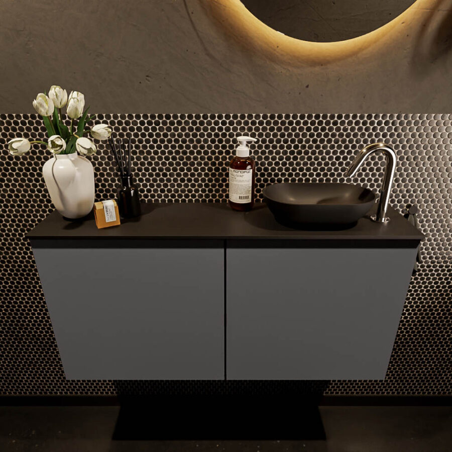 MONDIAZ FOWY toiletmeubel 100cm kleur dark grey. Waskom positie rechts kleur urban | urban. Met 1 kraangat - Afbeelding 2