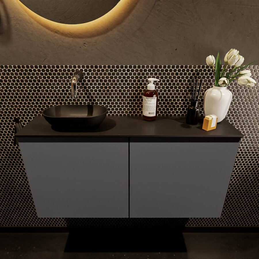 MONDIAZ FOWY toiletmeubel 100cm kleur dark grey. Waskom positie links kleur urban | urban. Zonder kraangat - Afbeelding 2