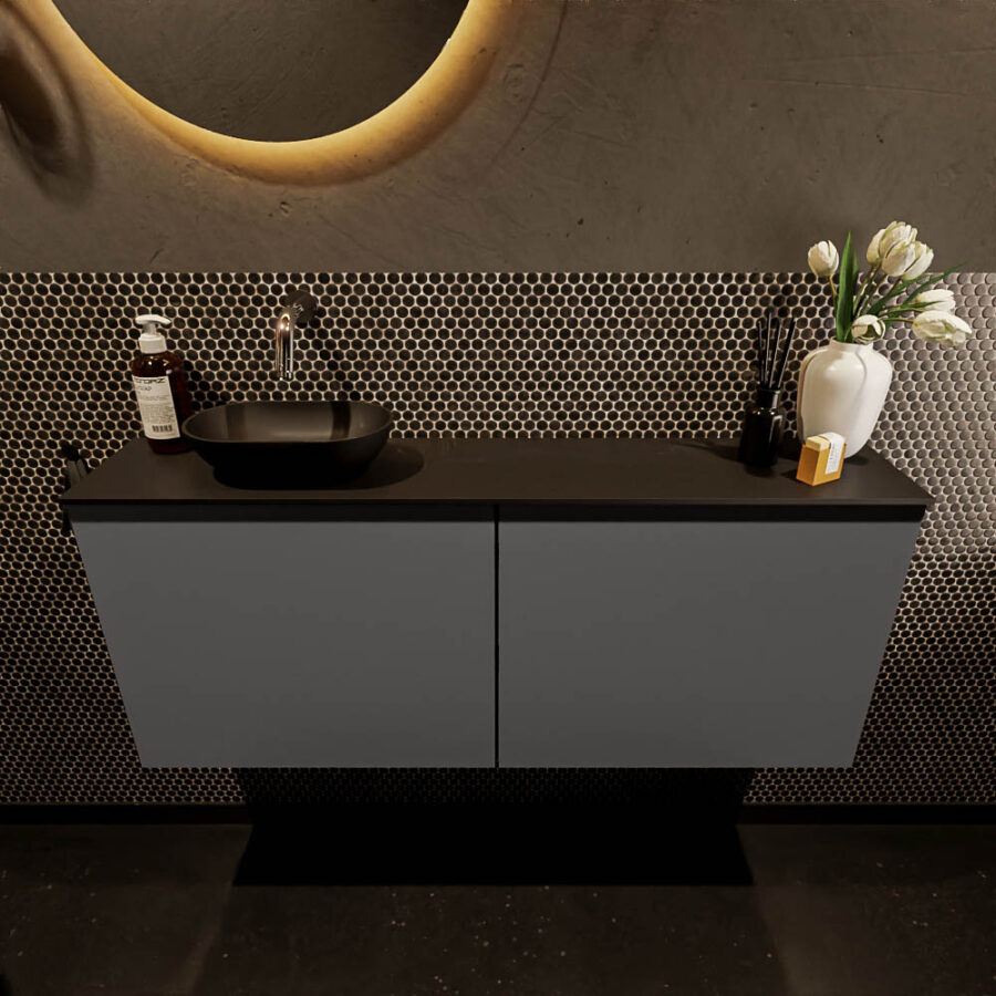 MONDIAZ FOWY toiletmeubel 120cm kleur dark grey. Waskom positie links kleur urban | urban. Zonder kraangat - Afbeelding 2