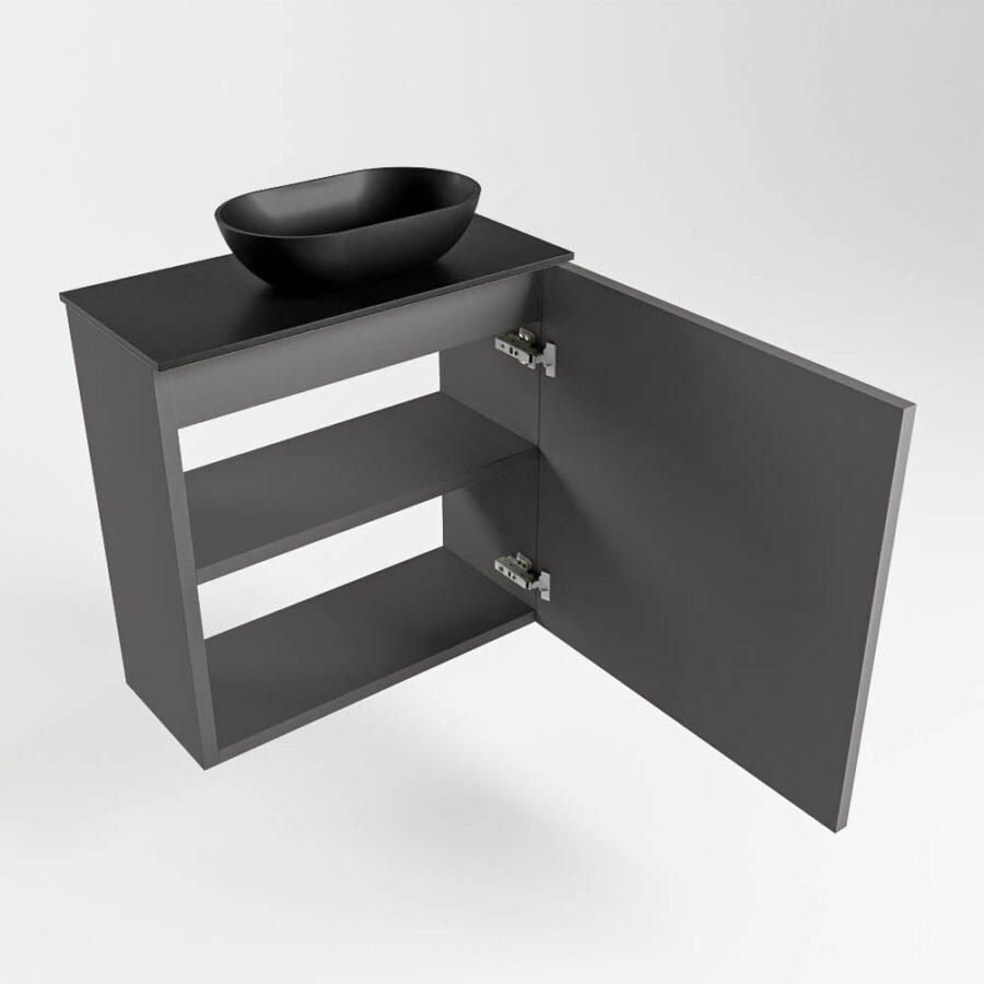 MONDIAZ FOWY toiletmeubel 50cm kleur dark grey. Waskom positie rechts kleur urban | urban. Met 1 kraangat - Afbeelding 6