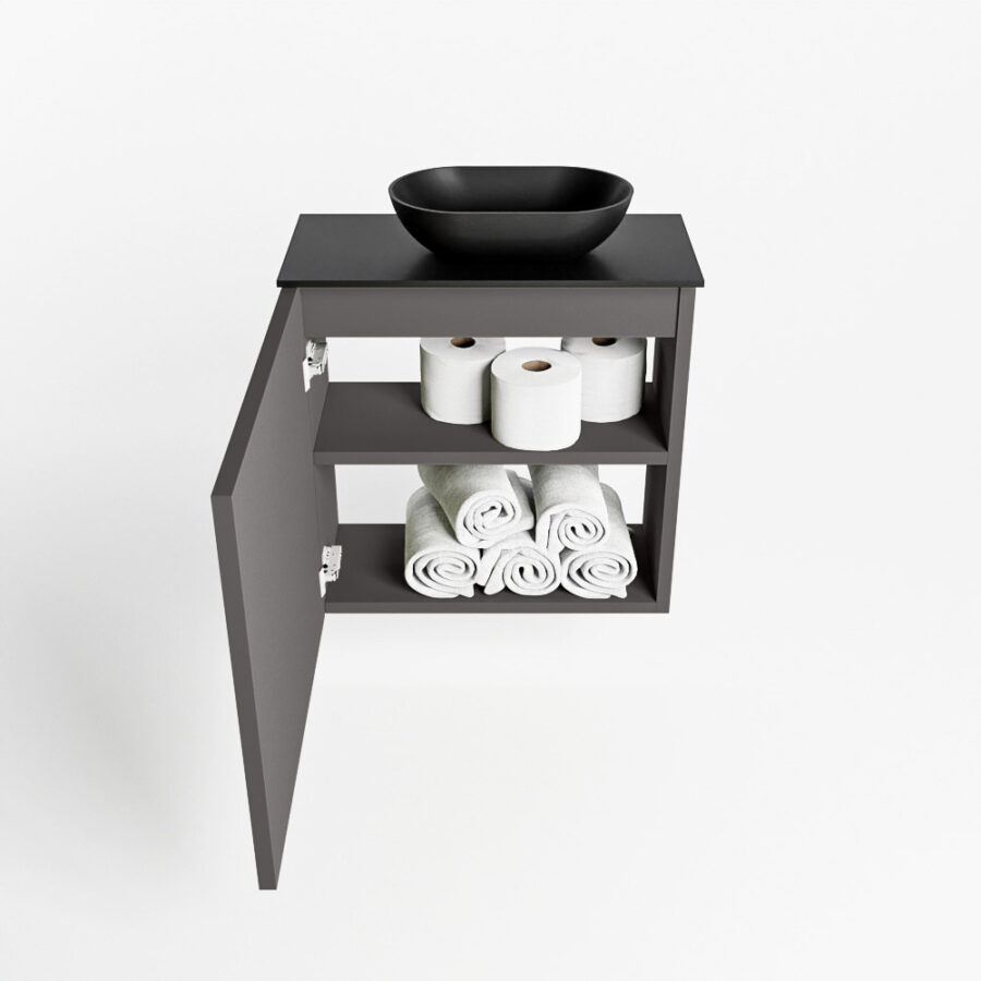 MONDIAZ FOWY toiletmeubel 50cm kleur dark grey. Waskom positie rechts kleur urban | urban. Met 1 kraangat - Afbeelding 8