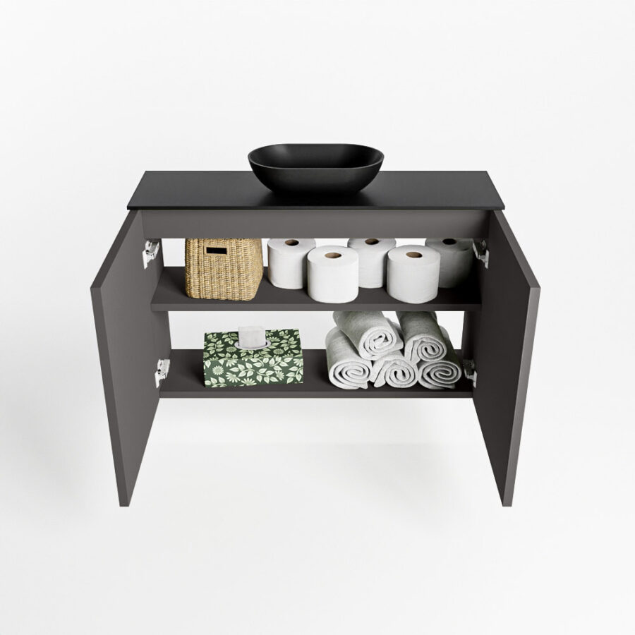 MONDIAZ FOWY toiletmeubel 80cm kleur dark grey. Waskom positie midden kleur urban | urban. Met 1 kraangat - Afbeelding 8
