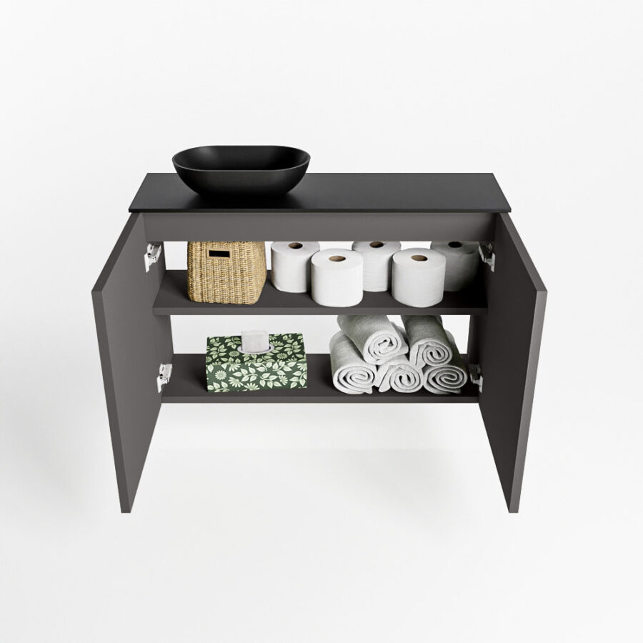 MONDIAZ FOWY toiletmeubel 80cm kleur dark grey. Waskom positie links kleur urban | urban. Met 1 kraangat - Afbeelding 8