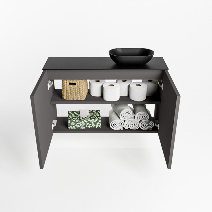 MONDIAZ FOWY toiletmeubel 80cm kleur dark grey. Waskom positie rechts kleur urban | urban. Zonder kraangat - Afbeelding 8