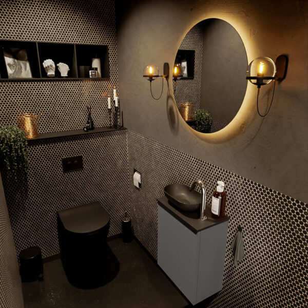 MONDIAZ FOWY toiletmeubel 40cm kleur dark grey. Waskom positie links kleur urban | urban. Met 1 kraangat