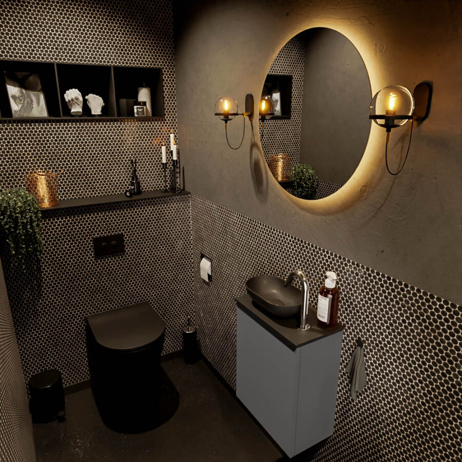 MONDIAZ FOWY toiletmeubel 40cm kleur dark grey. Waskom positie links kleur urban | urban. Met 1 kraangat