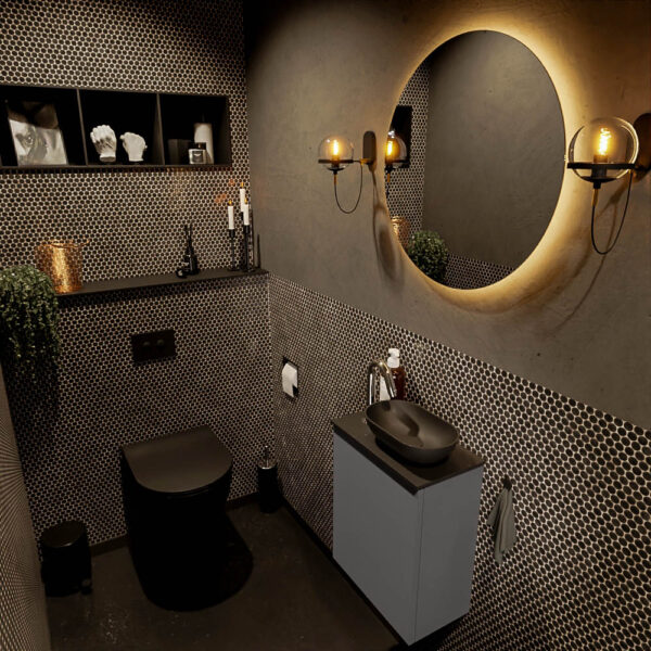 MONDIAZ FOWY toiletmeubel 40cm kleur dark grey. Waskom positie rechts kleur urban | urban. Met 1 kraangat