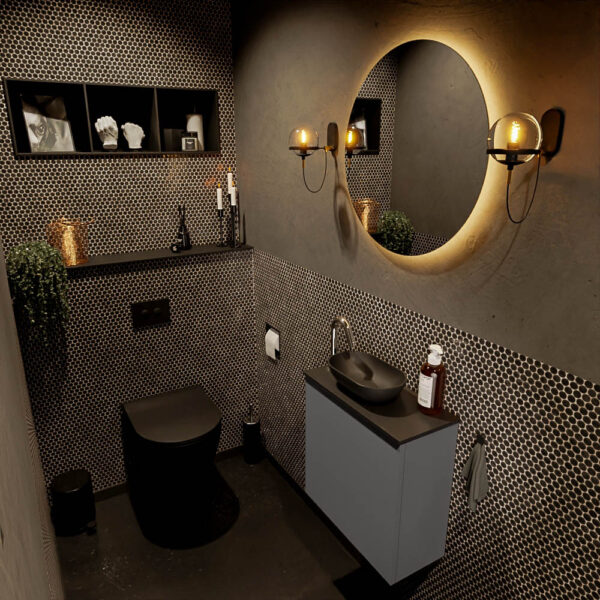 MONDIAZ FOWY toiletmeubel 50cm kleur dark grey. Waskom positie links kleur urban | urban. Met 1 kraangat