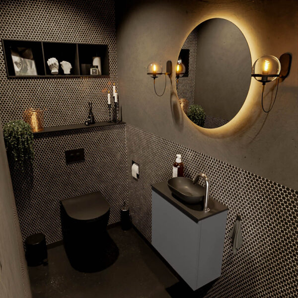 MONDIAZ FOWY toiletmeubel 50cm kleur dark grey. Waskom positie rechts kleur urban | urban. Met 1 kraangat