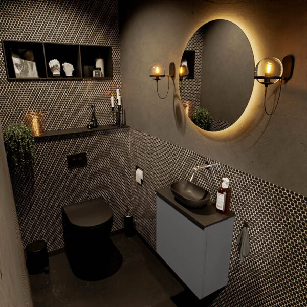 MONDIAZ FOWY toiletmeubel 50cm kleur dark grey. Waskom positie midden kleur urban | urban. Zonder kraangat