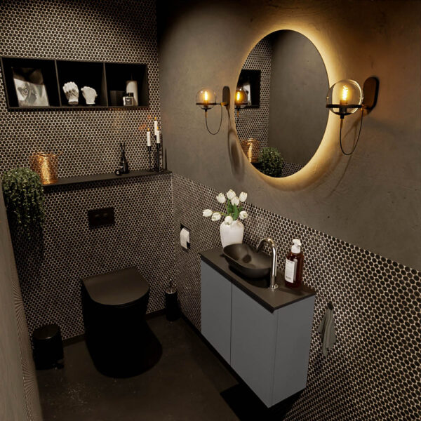 MONDIAZ FOWY toiletmeubel 60cm kleur dark grey. Waskom positie midden kleur urban | urban. Met 1 kraangat
