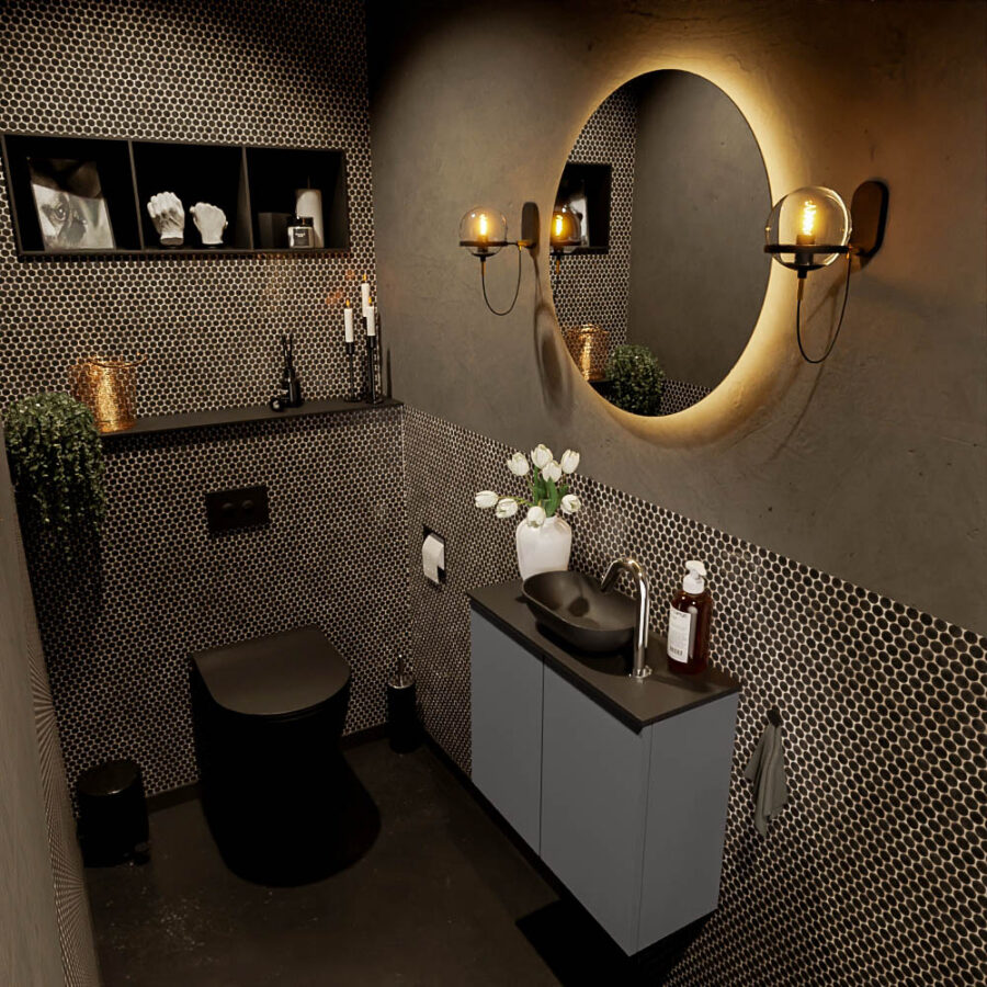 MONDIAZ FOWY toiletmeubel 60cm kleur dark grey. Waskom positie midden kleur urban | urban. Met 1 kraangat