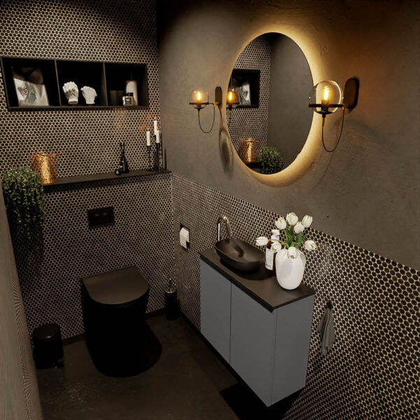 MONDIAZ FOWY toiletmeubel 60cm kleur dark grey. Waskom positie links kleur urban | urban. Met 1 kraangat