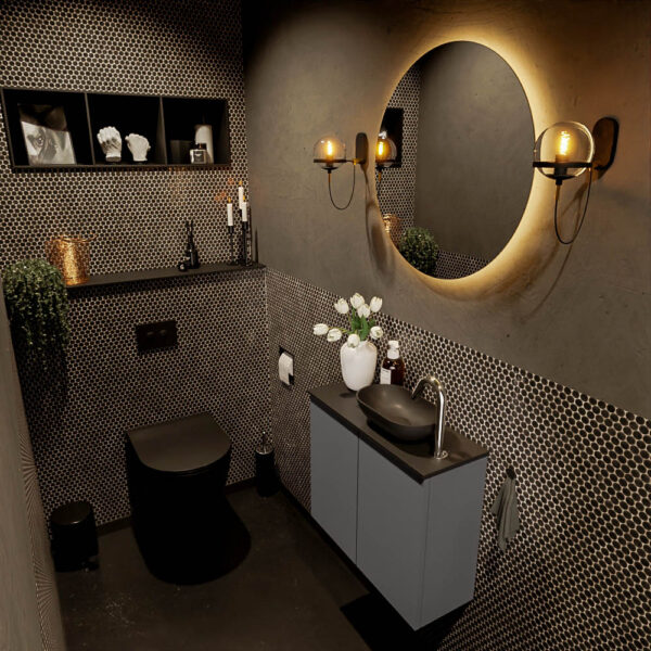 MONDIAZ FOWY toiletmeubel 60cm kleur dark grey. Waskom positie rechts kleur urban | urban. Met 1 kraangat