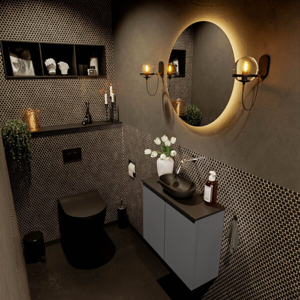 MONDIAZ FOWY toiletmeubel 60cm kleur dark grey. Waskom positie midden kleur urban | urban. Zonder kraangat