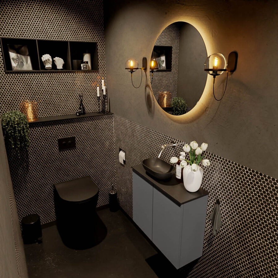 MONDIAZ FOWY toiletmeubel 60cm kleur dark grey. Waskom positie links kleur urban | urban. Zonder kraangat