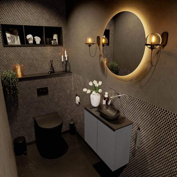MONDIAZ FOWY toiletmeubel 60cm kleur dark grey. Waskom positie rechts kleur urban | urban. Zonder kraangat