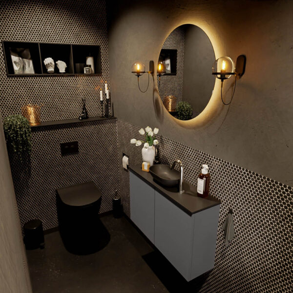 MONDIAZ FOWY toiletmeubel 80cm kleur dark grey. Waskom positie midden kleur urban | urban. Met 1 kraangat